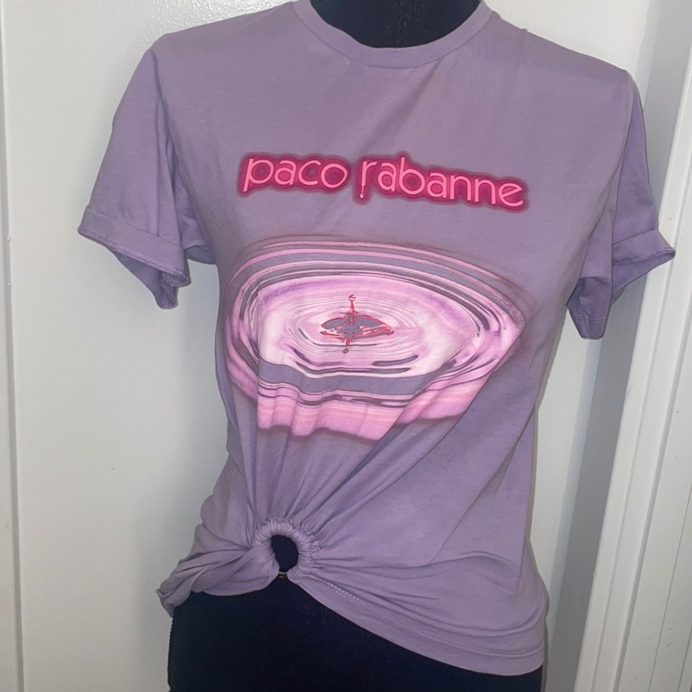 Paco Rabanne Neon  Lilac Logo Tee Size L